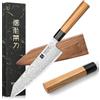 XINZUO Acciaio Damasco Coltello da Cuoco Kiritsuke, Stile Giapponese 21,5cm Coltello da Cucina Chef Gyuto Forgiato a Mano-Manico in Legno d'Ulivo e Corno di Bufalo Nero-con Guaina in Legno di Noce