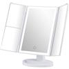 GRIFEMA Specchio per Trucco Trifold con Luce a 32 LED, con Illuminazione, Ingrandimento 3/2/1, Specchio da Tavolo Touch, Regolabile a 180°, USB e Batteria, Bianco