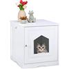 Relaxdays Mobile da Lettiera, Cuccia per Gatti, Mobiletto con Anta Magnetica, Fori sul Retro, HLP: 52x48x53 cm, Bianco, Fibra di Legno