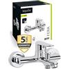 aquaSu® Fera 798419 - Rubinetto per vasca da bagno con deviatore, tipo 1/2, uscita doccia inferiore, fissaggio a parete, attacchi standard a S, cartuccia in ceramica, nucleo in ottone, cromato