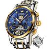 OLEVS Orologio automatico da uomo, con 5 lancette, meccanico, classico, di lusso, multi calendario, in acciaio inox, impermeabile, orologio da polso per uomo, Blu, Bracciale