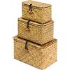 FEILANDUO Set di 3 cestini portaoggetti con coperchio, in vimini intrecciato a mano, organizer per trucchi da scrivania, contenitore multiuso (S/M/L)