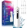 DADA-TECH Idropulsore Dentale Portatile, Water Flosser Irrigatore Dentale Professionale con 4 Modalità & 8 Livelli Regolabili 7 Ugelli e Serbatoio da 300ML Idrogetto Orale per Pulizia Denti (Bianco)