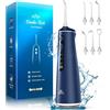 DADA-TECH Idropulsore Dentale Portatile, Water Flosser Irrigatore Dentale Professionale con 4 Modalità & 8 Livelli Regolabili 7 Ugelli e Serbatoio da 300ML Idrogetto Orale per Pulizia Denti (Blu)
