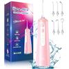DADA-TECH Idropulsore Dentale Portatile, Water Flosser Irrigatore Dentale Professionale con 4 Modalità & 8 Livelli Regolabili 7 Ugelli e Serbatoio da 300ML Idrogetto Orale per Pulizia Denti (Rosa)
