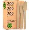 Baciato Caffè Set Posate Ecologiche in Legno di Betulla 300 Forchette + 300 Coltelli + 300 Cucchiai - Monouso 100% Naturali Biodegradabili e Compostabili Usa e Getta