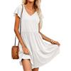 Hotouch Vestito Estivo da Donna Casual Vestito Abito Lungo Fino al Ginocchio Scollo a V con a Volant Abito da Spiaggia con Tasche Bianco L