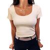 Aottori Maglietta Donna Manica Corta Elegante T-Shirt Girocollo Estiva Top in Maglia Elasticizzato Casual Tee Shirt Slim Fit Tinta Unita Albicocca S