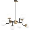 TopLight CLEAR LAMPADARIO 8 LUCI ATTACCO E27 IN VETRO BIANCO SOFFIATO MONTATURA NERA DETTAGLI OTTONE
