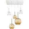 TopLight SOSP. BIANCO RETTANGOLARE 5 LUCI VETRI (1 GRANDE AM+1 MEDIO AM+3 PICCOLO (1X AM+2X TR)) 1155BI-S5 RMIX-TA