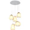 TopLight SOSPENSIONE BIANCO 5 LUCI TONDA VETRI 1X ALPHA + 2X BETA + 2X GAMMA AMBRA 1176BI-S5 T ABG-AM