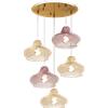 TopLight SOSPENSIONE OTTONE SATINATO 5 LUCI TONDA VETRI (3 X PICCOLO AM + 2 X PICCOLO RU) 1191OS-S5 TP-AR