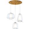 TopLight SOSPENSIONE OTTONE SAT. 3 LUCI TONDA VETRI ALPHA + BETA + GAMMA TRASPARENTI 1176OS-S3 T ABG-TR