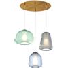 TopLight SOSPENSIONE OTTONE SAT. 3 LUCI TONDA VETRI ALPHA VE + BETA BL + GAMMA FU 1176OS-S3 T ABG-MC