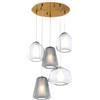 TopLight SOSPENSIONE OTTONE SAT. 5 LUCI TONDA VETRI (ALPHA TR) (BETA 2X TR) (GAMMA 2X FU) 1176OS-S5 T ABG-TF