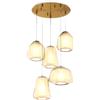 TopLight SOSPENSIONE OTTONE SAT. 5 LUCI TONDA VETRI 1X ALPHA + 2X BETA + 2X GAMMA AMBRA 1176OS-S5 T ABG-AM