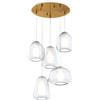 TopLight SOSPENSIONE OTTONE SAT. 5 LUCI TONDA VETRI 1X ALPHA + 2X BETA + 2X GAMMA TRASPARENTI 1176OS-S5 T ABG-TR