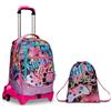 SJ Gang SJ Trolley Scuola Sganciabile Jack 3 Ruote, GLEAMED GIRL, Rosa - Zaino Con Carrello Sganciabile, Triplo Uso - 3 in 1, Trolley & Zaini + Sakky Bag