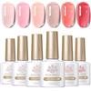 BORN PRETTY 6 Colori Semipermanente Smalto Rosa per Unghie Naturale Gelatina di Cristallo Trasparente Soak Off Gel UV LED 10ml Soakoff