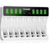OOHHEE 8 Bays Caricabatterie, Grande Schermo LCD Caricabatterie, per Batterie NI-MH/NI-CD, Caricatore Individuale per Batterie Ricaricabili AA AAA