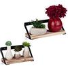 Relaxdays Mensole Sospese, Design Industriale, 2 Misure, Decoro, Legno di Paulownia e Metallo, Nero/Naturale, Ottone, Set da 2X