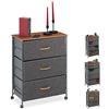 relaxdays Cassettiera con Ruote, Cassetti in Stoffa, Mobiletto, Ripiano in Aspetto Legno, HxLxP: 74,5x58x30 cm, Grigio