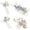 Changyeah Accessori da sposa 4 Pezzi, Pettine per Capelli da sposa, Forcina Fiore Di Perla, Nuziale Decorativo Cerchietto Festa di Nozze Capelli da Sera, Semplice e Generoso, Blu