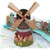 MOKIO® Biglietto di Auguri Pop-Up - Amsterdam con mulino - Biglietto 3D | come buono viaggio per Amsterdam o Olanda, regalo in denaro, biglietto di compleanno con mulino a vento, tulipani e canali