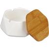 Relaxdays Posacenere con Coperchio, in Ceramica, Porta Cenere per Interni ed Esterni, HLP 6x10,5x10,5 cm, Bianco Marrone
