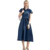 ALSOGO Jeans Dress Donne Estate Manica Corta Camicetta Abito Elegante A-Line Camicia Abito Estate con Tasche Button Placket Blu Profondo M