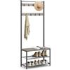 VASAGLE Appendiabiti con ripiano per scarpiere, mobile d'ingresso con panchina, 3 in 1, telaio in acciaio, per ingresso, corridoio, 32 x 70 x 175 cm, stile industriale, grezzo e nero HSR41MB