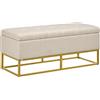 HOMCOM Panca con Contenitore in Poliestere Trapuntata con Gambe in Acciaio d'oro, 110x44x48cm, Beige