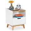 Relaxdays Comodino con gambe di legno design scandinavo cassetto e scomparto aperto tavolino 50x43x40 cm bianco