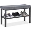 Relaxdays Panca con Scarpiera, 1 Ripiano Porta Scarpe, Seduta Imbottita, HxLxP: 50,5 x 81 x 32 cm, Ingresso, Nero Grigio, Poliestere