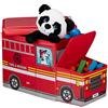 Relaxdays Sgabello Bambini Contenitore Giocattoli con Scomparto, Pieghevole, Camioncino Vigili del Fuoco 50 l Rosso