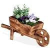 Relaxdays Carriola Porta Fiori, Legno Effetto Bruciato, Decorazione da Giardino Vintage, Vaso Giardinaggio, Naturale