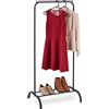 Relaxdays Stand Appendiabiti con Ripiano Porta Scarpe, Asta Attaccapanni da Camera e Ingresso, HLP: 144x60x44 cm, Nero, Acciaio