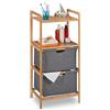 Relaxdays Mobile Bagno con Portabiancheria, Scaffale a Colonna in bambù, 2 Ripiani & 2 Cesti Estraibile, Naturale/Grigio, 96 x 44 x 34 cm