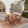 DEGHI Set pranzo con tavolo allungabile pieghevole 120/160x80 cm e 4 sedie pieghevoli in legno di acacia - Paja