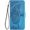 DOINK Cover Farfalla per ZTE Blade A51, Premium Custodia in PU Pelle con Slot per Schede - Blu