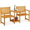 Relaxdays Panca da Giardino con Tavolino Integrato, 2 Posti, Legno Robusto, Panchina Esterno per Blacone, Marrone Chiaro, 86 x 161 x 61 cm