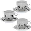 DRW - Set di 6 tazze da tè in porcellana con facce, 9 x 7,5 cm, piatto 14 cm
