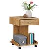 Relaxdays Tavolino da Salotto ROLLI, con Rotelle, Cassetto, 2 Ripiani per Libri, HLxP 56,5x43x46 cm, Marrone Naturale