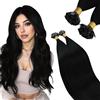 Ugeat Extension Capelli Veri Cheratina Jet Nero, 40 cm 50 ciocche 50grammi, Extension Capelli Veri Cheratina Piatta Neri, Remy Lisci Invisibili Professionale