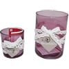 DRW Set di 2 portacandele rotondi in vetro con cuore in legno viola 10 x 10 x 15 cm
