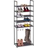 Relaxdays Scarpiera con 6 Ripiani, Scaffale Portascarpe ad Incastro, per 12 Paia di Scarpe, 4 Ganci per Stivali, Nero, Acciaio, H x L x P: 154 x 60 x 30 cm ca