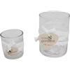 DRW Set di 2 portacandele rotondi in vetro con cuore in legno trasparente 10 x 10 x 15 cm
