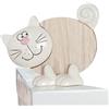 DRW Figura Gatto Legno e Ceramica Bianco e Naturale 16x5x12 cm