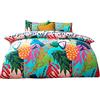 furn. Coralina - Set copripiumino con palme tropicali, double-face, motivo floreale e foglie (blu, singolo)
