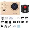 KOZWAY Action Camera 4K Sport Camera Schermo 2 pollici Telecomando Action Camera Impermeabile Casco Subacqueo Registrazione video Telecamera esterna (Dimensioni : No Card, Colore: Oro/Telecontrol)